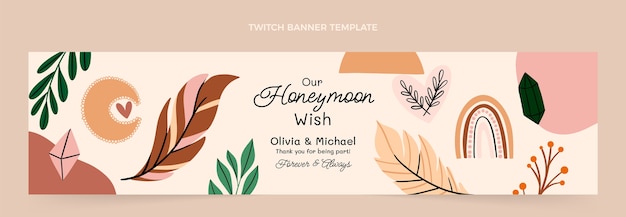 Bezpłatny wektor ręcznie rysowane boho miesiąc miodowy twitch banner