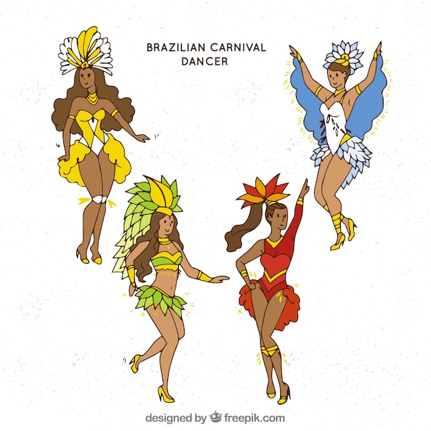 Ręcznie rysowane brazylijski karnawał tancerz kolekcja