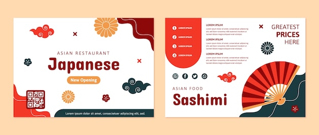 Bezpłatny wektor ręcznie rysowane broszura restauracji japońskiej