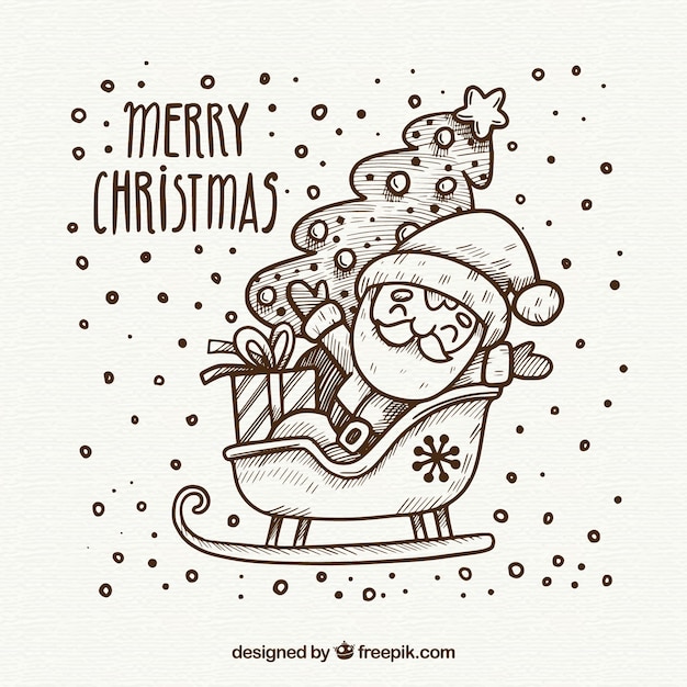 Ręcznie Rysowane Christmas Design Z Santa W Slede