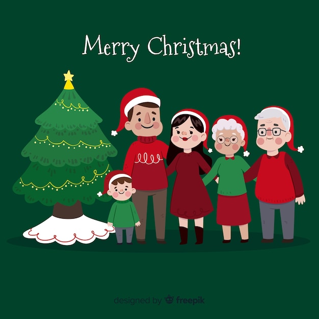 Ręcznie Rysowane Christmas Sceny Rodzinnej