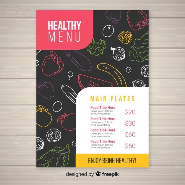 Ręcznie rysowane ciemny zdrowy menu szablon
