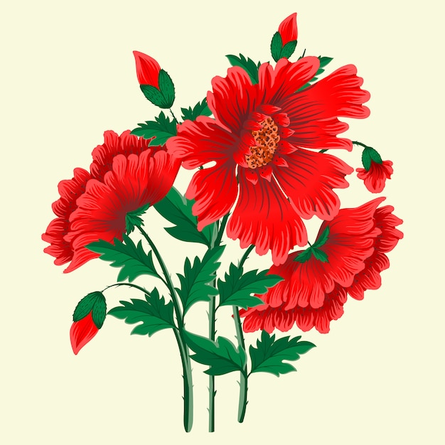 ręcznie rysowane czerwone kwiaty