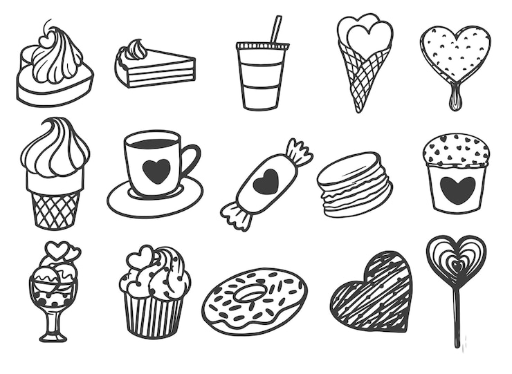 Bezpłatny plik Wektor ręcznie rysowane doodle jedzenie i picie valentine