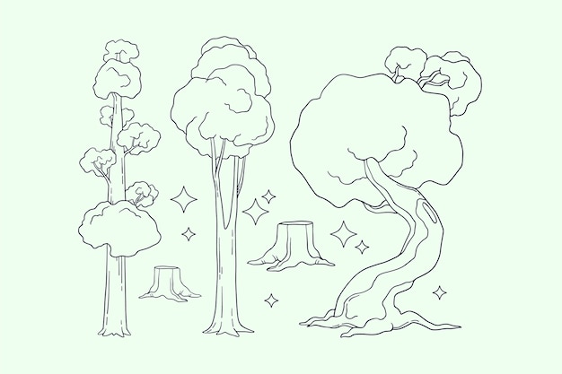 Bezpłatny wektor ręcznie rysowane drzewa zarys ilustracji