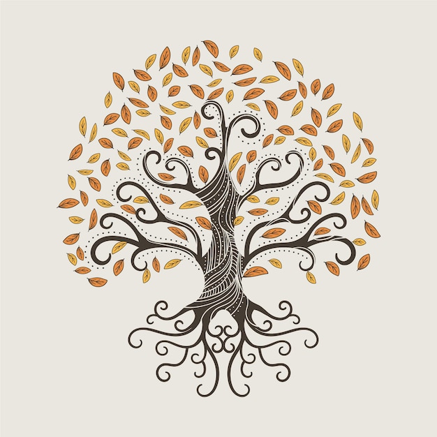 Ręcznie rysowane drzewo życia z jesiennych liści