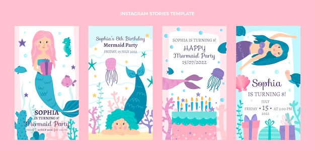 Bezpłatny wektor ręcznie rysowane dziecinne historie urodzinowe na instagramie