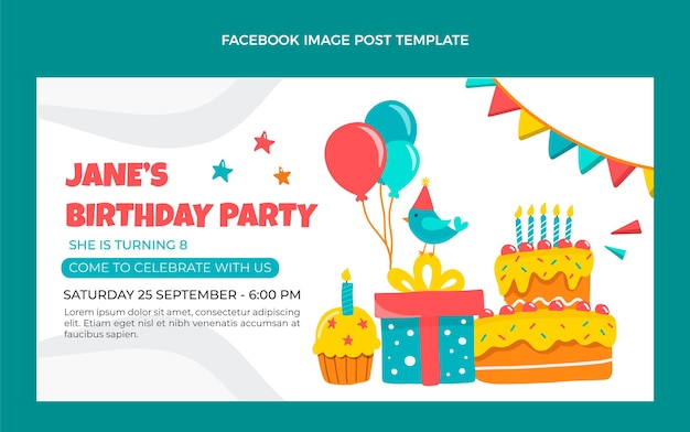 Bezpłatny wektor ręcznie rysowane dziecinny post na facebooku z okazji urodzin