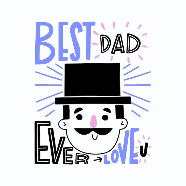 Ręcznie rysowane dzień ojca z kapeluszem i wąsami