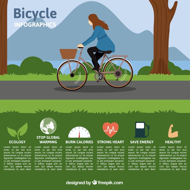 Bezpłatny wektor ręcznie rysowane dziewczyna na rowerze w parku infographic