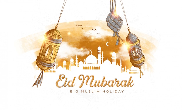 Ręcznie Rysowane Eid Mubarak Ilustracja