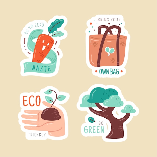 Bezpłatny wektor ręcznie rysowane ekologia odznaki pakiet