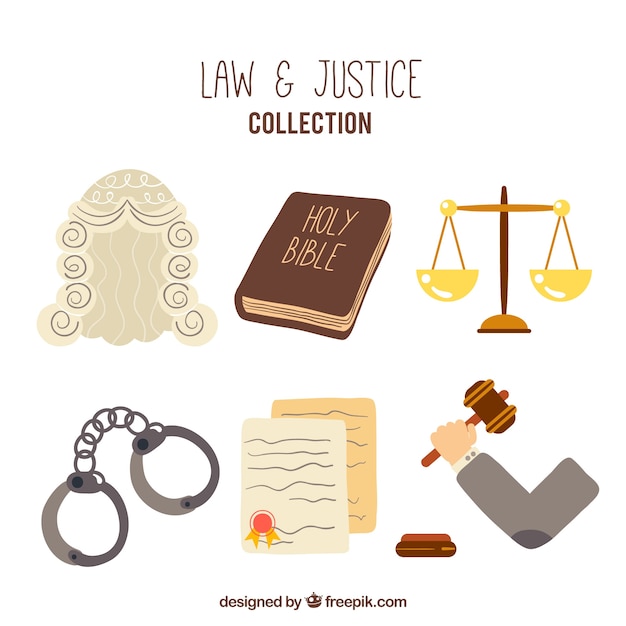 Bezpłatny wektor ręcznie rysowane elementy prawa i sprawiedliwości