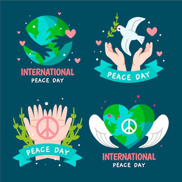 Ręcznie Rysowane Etykiety Międzynarodowego Dnia Pokoju