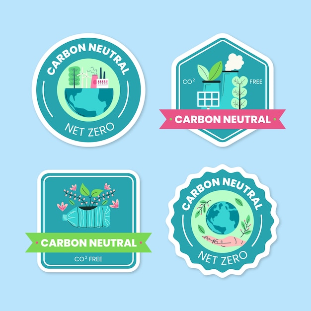 Bezpłatny wektor ręcznie rysowane etykiety neutralne pod względem emisji dwutlenku węgla