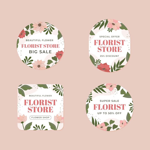 Ręcznie rysowane etykiety sklepu kwiaciarni