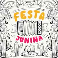 Bezpłatny wektor ręcznie rysowane festa junina tło z elementami