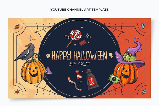 Bezpłatny wektor ręcznie rysowane grafiki kanału youtube na halloween