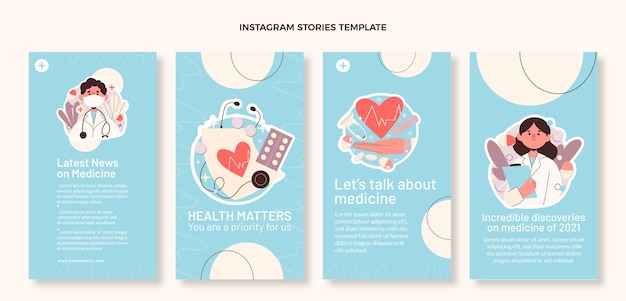 Bezpłatny wektor ręcznie rysowane historie medyczne na instagramie