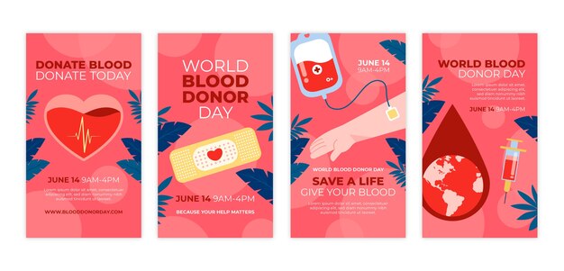 Bezpłatny wektor ręcznie rysowane historie na instagramie z okazji dnia dawcy krwi