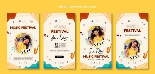 Bezpłatny wektor ręcznie rysowane historie o festiwalu muzycznym na instagramie