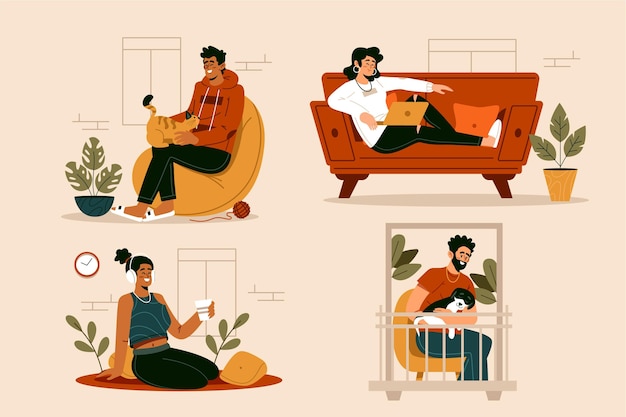 Ręcznie rysowane hygge ilustracja styl życia z ludźmi