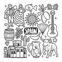 Ręcznie rysowane ikony hiszpania doodle kolorowanki