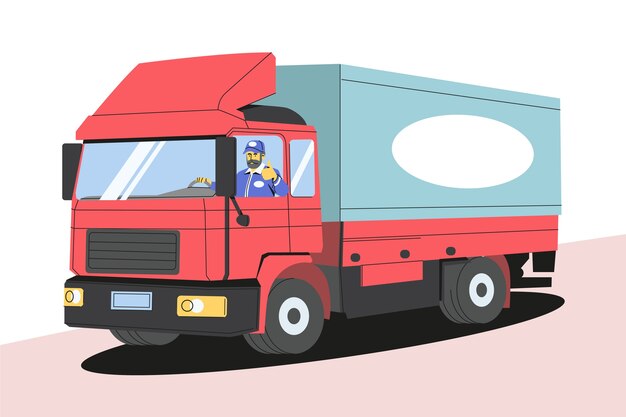 Ręcznie rysowane ilustracja ciężarówki transportowej