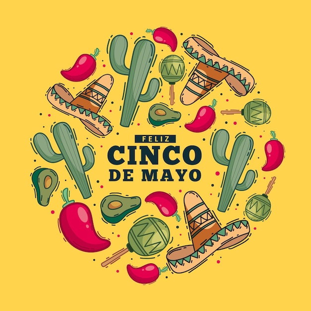 Bezpłatny wektor ręcznie rysowane ilustracja cinco de mayo