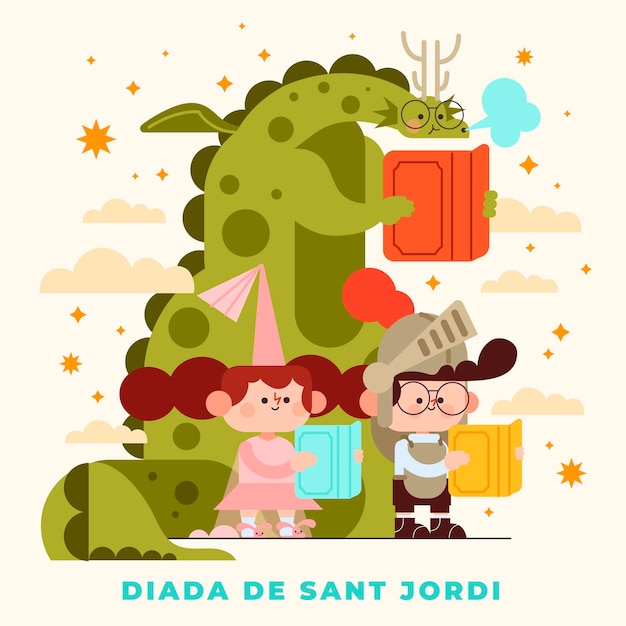 Ręcznie Rysowane Ilustracja Diada De Sant Jordi