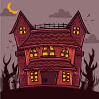 Bezpłatny wektor ręcznie rysowane ilustracja domu halloween