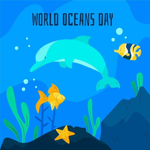 Ręcznie Rysowane Ilustracja Dzień Oceanów świata