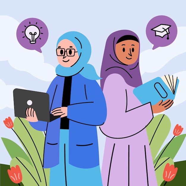 Bezpłatny wektor ręcznie rysowane ilustracja edukacji muzułmańskich dziewcząt