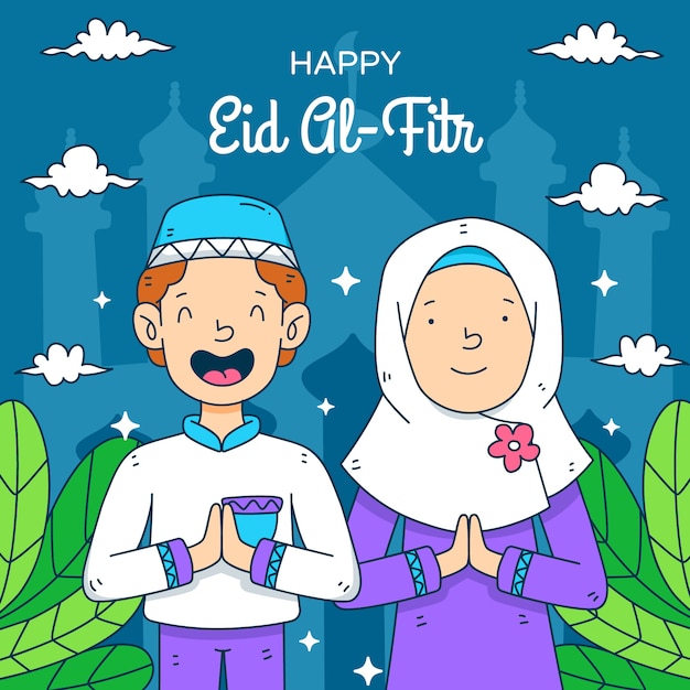 Bezpłatny wektor ręcznie rysowane ilustracja eid al-fitr