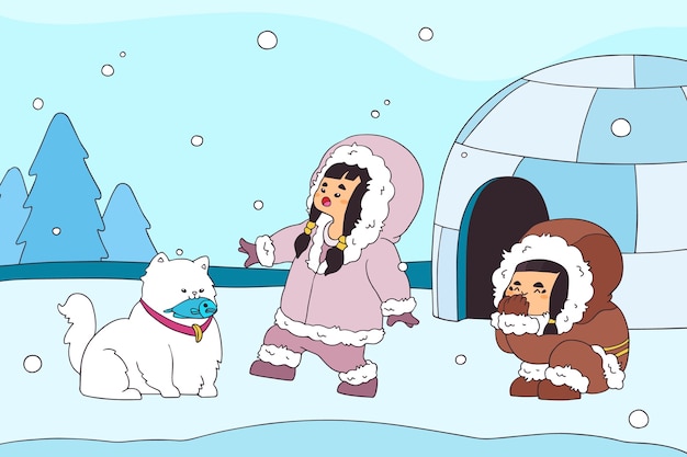 Bezpłatny wektor ręcznie rysowane ilustracja eskimo