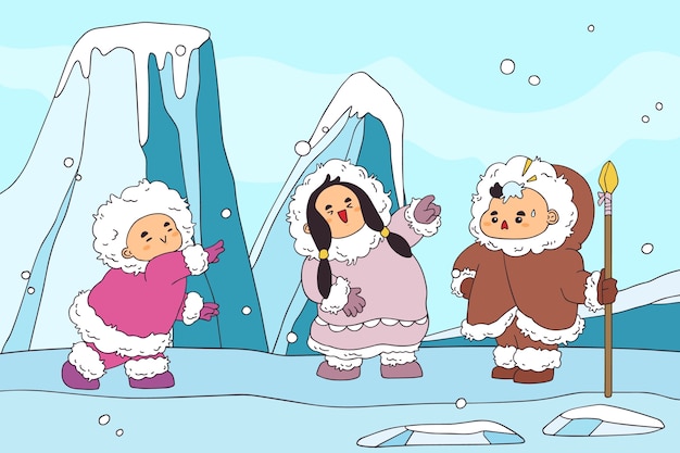 Bezpłatny wektor ręcznie rysowane ilustracja eskimo