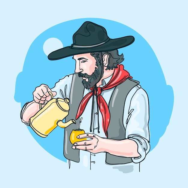 Ręcznie Rysowane Ilustracja Gaucho Do Picia Mate