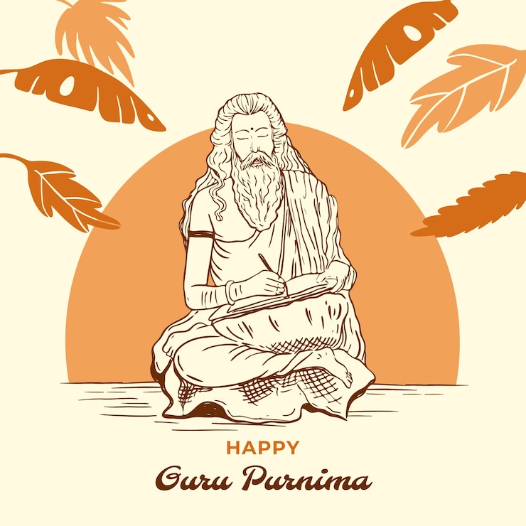 Bezpłatny plik Wektor ręcznie rysowane ilustracja guru purnima z brodatym mnichem