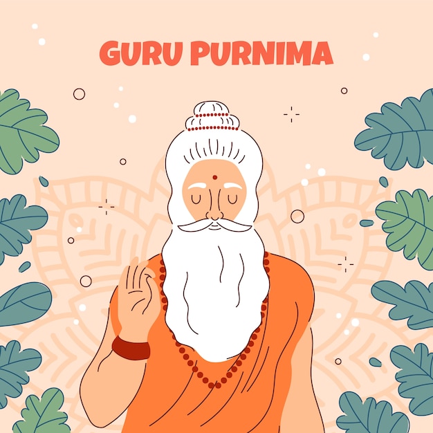 Ręcznie Rysowane Ilustracja Guru Purnima Z Brodatym Mnichem