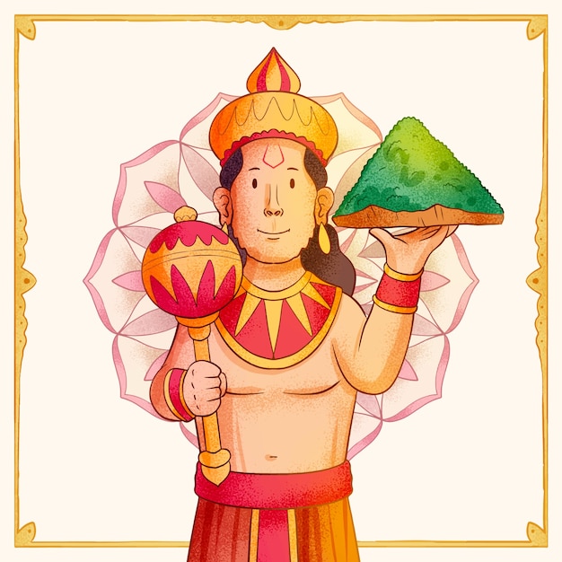 Bezpłatny wektor ręcznie rysowane ilustracja hanuman jayanti