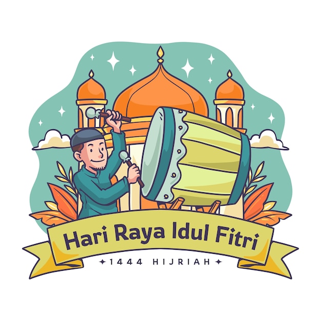 Bezpłatny wektor ręcznie rysowane ilustracja hari raya idul fitri