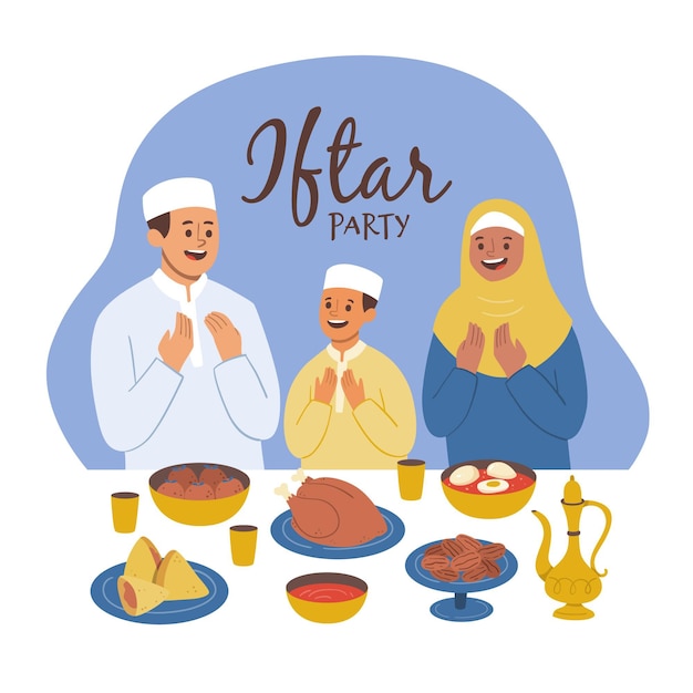 Bezpłatny wektor ręcznie rysowane ilustracja iftar z ludźmi