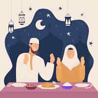 Bezpłatny wektor ręcznie rysowane ilustracja iftar z ludźmi