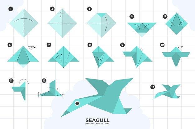 Ręcznie rysowane ilustracja instrukcje origami
