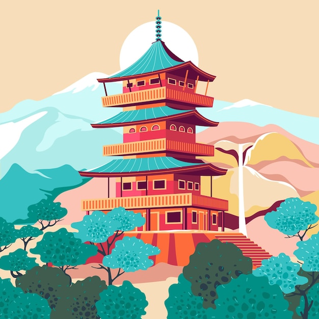 Bezpłatny wektor ręcznie rysowane ilustracja japoński zamek