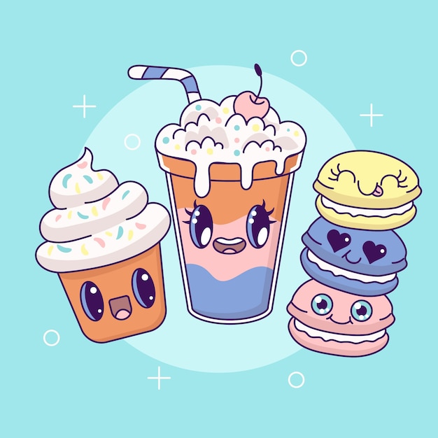 Ręcznie rysowane ilustracja jedzenia kawaii