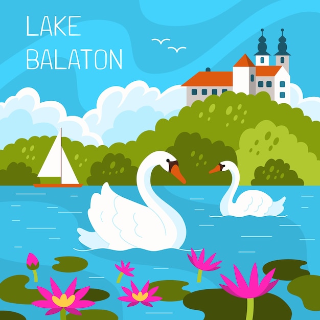 Bezpłatny wektor ręcznie rysowane ilustracja jezioro balaton