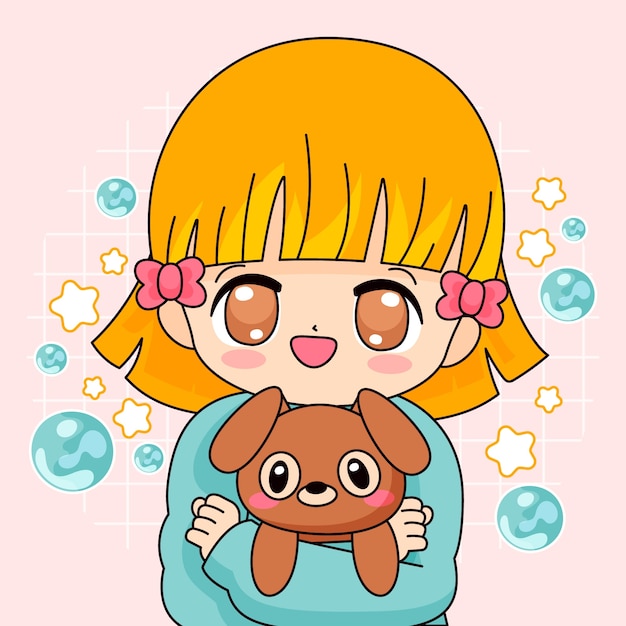 Bezpłatny wektor ręcznie rysowane ilustracja kawaii anime