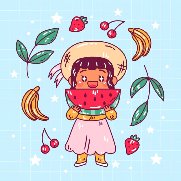 Ręcznie rysowane ilustracja kawaii dziewczyna