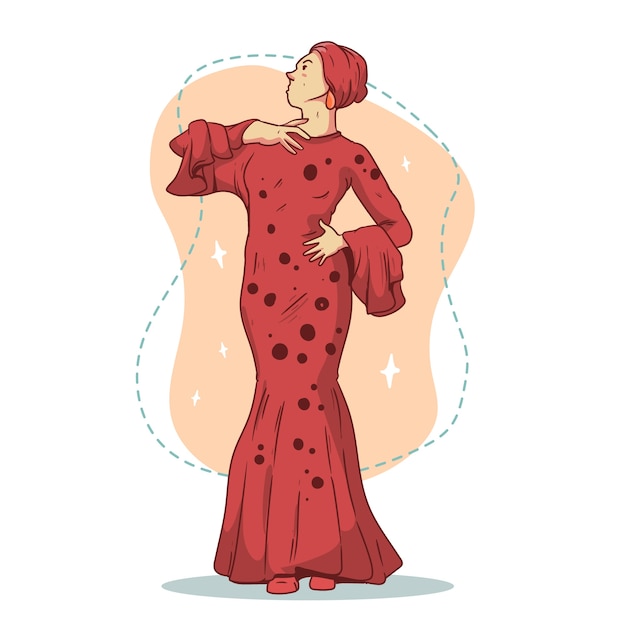 Bezpłatny wektor ręcznie rysowane ilustracja kobiety flamenco